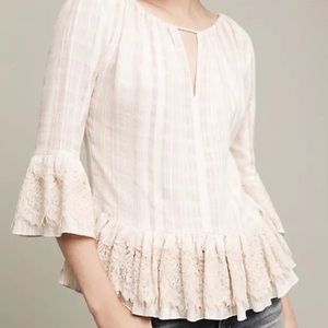 Anthropologie//TRYB Ruffle lace blouse